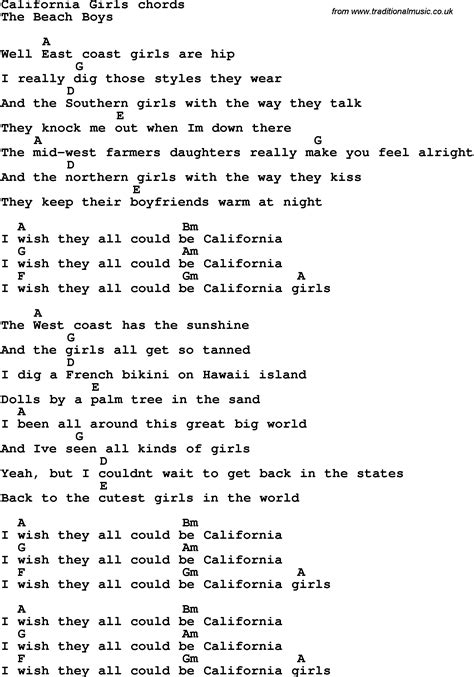 California Girls Lyrics by The Beach Boys from the The Rock 'N' Roll Era: The Beach Boys - 1962-1967 album- including song video, artist biography, translations and more: Well East coast girls are hip I really dig those styles they wear And the Southern girls with the way they talk They…